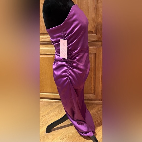 BHLDN Selena Strapless Stretch Satin‎ Slip Ruched Midi Dress Purple Size Medium - Picture 7 of 15